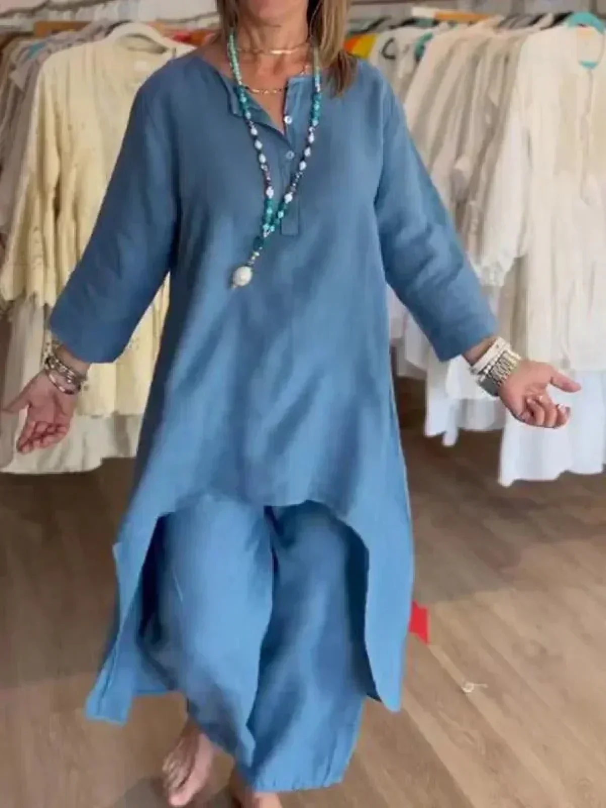 Sole - camicetta e pantaloni coordinati in fresco lino - Image 3